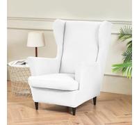 Hixingo Funda de Sillón de Orejas Elástica, Fundas para Sillones Orejeros 2 Piezas con Funda de Cojín, Color Sólido Funda de Sofá Relax para Salón, Hotel (Blanco,One Size)