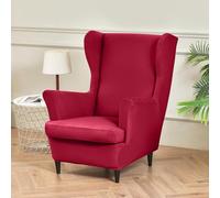 Hixingo Funda de Sillón de Orejas Elástica, Fundas para Sillones Orejeros 2 Piezas con Funda de Cojín, Color Sólido Funda de Sofá Relax para Salón, Hotel (Rojo Vino,One Size)