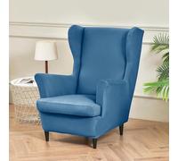 Hixingo Funda de Sillón de Orejas Elástica, Fundas para Sillones Orejeros 2 Piezas con Funda de Cojín, Color Sólido Funda de Sofá Relax para Salón, Hotel (Azul,One Size)