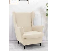 Hixingo Moda Funda de Sillón de Orejas Elástica para, Color Sólido Fundas para Sillones Orejeros 2 Piezas con Funda de Cojín, Funda de Sofá Relax para Dormitorio, Salón, Hotel (Blanquecino)