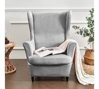 Hixingo Terciopelo Funda de Sillón de Orejas Elástica, Fundas para Sillones Orejeros 2 Piezas con Funda de Cojín, Funda de Sofá Relax para Dormitorio, Salón, Hotel (Gris)
