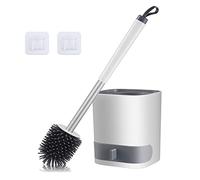 HIYAA - Escobilla de Inodoro y Soportes de Silicona, Cepillo de Limpieza de Inodoro con Soporte de Secado rápido y Mango de Acero Inoxidable Antideslizante para baño, Blanco, 1 Paquete