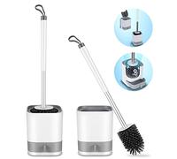 HIYAA Paquete de 2 cepillos de Limpieza de Inodoro con Soporte de Secado rápido y Mango de Acero Inoxidable Antideslizante para baño, Blanco, Normal