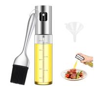 HIYAA Pulverizador de aceite, 100 ml, pulverizador de aceite para aceite comestible, botella de spray con acero inoxidable, cepillo y pequeño embudo para cocinar, barbacoa, freidora de aire caliente,