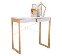 hjh LIVING Escritorio con 1 cajón 80x42 cm TAROLO II Marco de bambú, Escritorio pequeño de Estilo escandinavo, Escritorio para Ordenador, Blanco