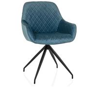 hjh LIVING Silla de Comedor con reposabrazos, Asiento Acolchado ELVERUM Silla tapizada con Funda de Terciopelo Suave, Patas de Metal, Gris Azulado