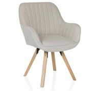hjh LIVING Silla de Comedor giratoria Scandi Soft Silla tapizada con reposabrazos y Patas de Haya, cómodamente Acolchada, tapizado de Tela Crema