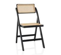 hjh Living Silla Plegable de bambú con Trenzado vienés Tudela Bamboo, Silla Plegable de Madera, soporta 130 kg, Respaldo Giratorio 360°, Negro/marrón