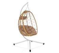hjh LIVING Sillón Colgante con Estructura COCOVA Sillón Colgante de Exterior con cojín, sillón para jardín, balcón, Patio y salón, Blanco/Beige