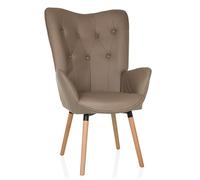 hjh LIVING Sillón orejero en Aspecto de Terciopelo HAVENIO I sillón para Sala de Estar o Dormitorio, Silla tapizada con Patas de Madera, Tela Marrón