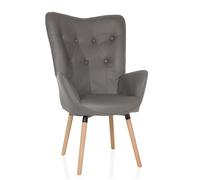 hjh LIVING Sillón orejero en Aspecto de Terciopelo HAVENIO I sillón para Sala de Estar o Dormitorio, Silla tapizada con Patas de Madera, Tela Gris