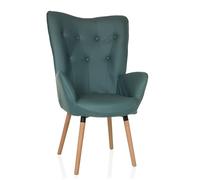 hjh LIVING Sillón orejero en Aspecto de Terciopelo HAVENIO I sillón para Sala de Estar o Dormitorio, Silla tapizada con Patas de Madera, Tela Menta