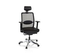 hjh OFFICE 640520 Silla de Oficina Senator Pro Cuero Negro, Silla giratoria con Respaldo de Malla, con reposacabezas