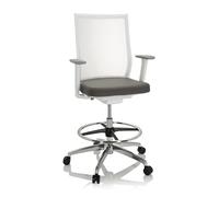 hjh OFFICE 657667 Silla de Oficina de Malla Aspen Work W Taburete con Reposapiés Regulable en Altura, Gris/Blanc