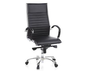 hjh OFFICE 660500 Silla de Oficina Parma 20 Cuero Negro, Sillón de Oficina Moderno de Piel Genuina, Respaldo Alto, ergonómica