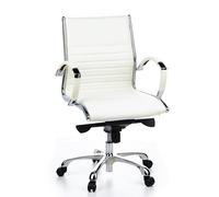hjh OFFICE 660512 Silla de Oficina Parma 10 Cuero Blanco Crema, Sillón de Oficina Moderno de Piel Genuina, Respaldo Semi Alto, ergonómica