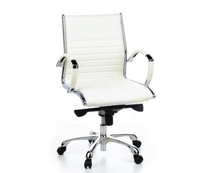 hjh OFFICE 660512 Silla de Oficina Parma 10 Cuero Blanco Crema, Sillón de Oficina Moderno de Piel Genuina, Respaldo Semi Alto, ergonómica