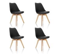 hjh OFFICE 661011 Sillas de Comedor Juego de 4 Scandi Plástico Negro Patas de Madera Maciza Haya, Silla Tapizada Diseño Retro