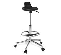 hjh OFFICE 665160 Taburete de Trabajo Top Work 03 Espuma rígida Negro, Asiento Antideslizante, Muy Alto, Silla de Trabajo, Taburete Cocina