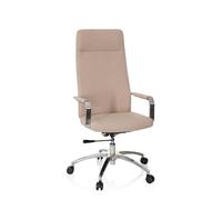 hjh OFFICE 670976 Silla de Escritorio SARANTO Plus I Tela Beige, Silla de Oficina Respaldo Alto, con Reposabrazos, Estilo Retro