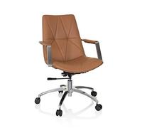 hjh OFFICE 670980 Silla de Oficina SARANTO II Piel sintética Marrón Camello, reposabrazos de diseño, Silla giratoria, Retro