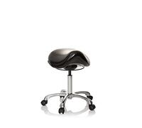 hjh OFFICE 702310 Taburete de Trabajo Ortho Sit Piel sintética Negro, Asiento ergonómica en Forma de una Silla de Montar, Ajuste de Altura