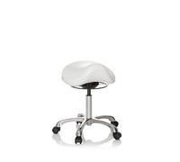 hjh OFFICE 702311 Taburete de Trabajo Ortho Sit Piel sintética Blanco, Asiento ergonómica en Forma de una Silla de Montar, Ajuste de Altura