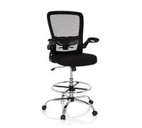 hjh OFFICE 719901 Taburete de Trabajo VENDO Work Tela/Malla Negro Silla Alta Soporte Lumbar reposabrazos, con Ruedas