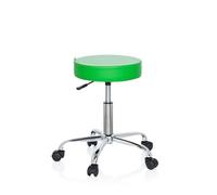 hjh OFFICE 729411 Taburete de Trabajo Operator II Piel sintética Verde, Taburete Giratorio sobre Ruedas, Taburete Rodante Regulable