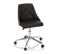 hjh OFFICE 729420 Silla Giratoria de Oficina CENCA Piel sintética Negro, Silla Escritorio, con Paneles de Madera Noble, Retro, Estudio
