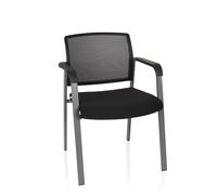 hjh OFFICE 738105 Silla de confidente Meet Tela Negro, Silla de Conferencia con Reposabrazos, Respaldo en Malla Transpirable