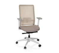 hjh OFFICE 738117 Silla de Oficina giratoria Pure White Tela Beige, Silla de Escritorio ergonómica, Soporte Lumbar, Respaldo de Malla, apoyacabezas