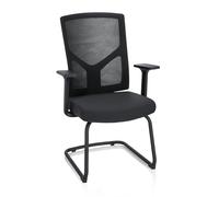 hjh OFFICE 751003 Silla de Visita Breton V B Tela Negro, Silla De Conferencia Cantilever con Reposabrazos, Respaldo en Malla ergonómico