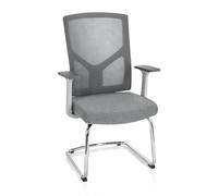 hjh OFFICE 751004 Silla de Visita Breton V W Tela Gris, Silla De Conferencia Cantilever con Reposabrazos, Respaldo en Malla ergonómico
