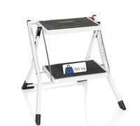hjh OFFICE 801200 Escalera portátil de 2 Pasos con asa Solid W1 Acero Blanco Taburete Plegable de Doble Lado, Escalera Delgada para el hogar