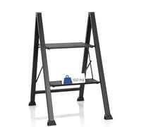 hjh OFFICE 801204 Escalera Plegable 2 Peldaños Solid W5 Escalera de Aluminio, Peso Máximo 150 kg, Peldaño Plegable, Negro