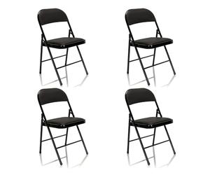 hjh OFFICE 803004 4X Silla Plegable con Estructura De Metal TUDELA Piel Sintética Negro, Silla De Conferencia Acolchada, soporta hasta 130 kg, Pack de 4