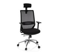 hjh OFFICE 820017 Silla de Oficina Giratoria Profondo Pro Tela Negro, Silla ergonómica, Respaldo de Malla, Soporte Lumbar, Reposabrazos Regulables