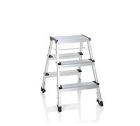hjh OFFICE 830009 Escalera Aluminio 3 Peldaños Plegable Solid IV Escalera con Ruedas, hasta 150 kg, Antideslizante, Ligera y Resistente, Uso doméstico