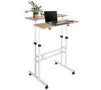 hjh OFFICE 830069 Escritorio portátil Workstation I Mesa de Trabajo computadora de Altura Ajustable, Móvil, Blanco/Roble