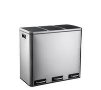 hjh OFFICE Cubo de basura 3 x 18L CLEAN IX Metal, Sistema de separación de residuos, Cubo de basura con cierre suave, Cubo con pedal con 3 compartimentos, Plateado