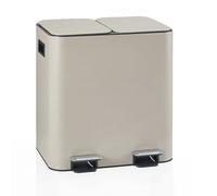 hjh OFFICE Cubo de basura Clean 10 - 2 x 15 l sistema de separación de basura con 2 compartimentos, cierre suave, pedal de pie, a prueba de olores, fácil de limpiar, color beige