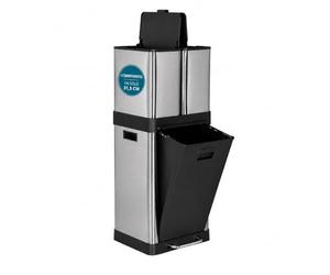 hjh OFFICE Cubo de Basura CLEAN 3 - Sistema de reciclaje con 3 compartimentos, 2x 6L + 1x 20L, tapa Soft-Close, acero inoxidable, plata