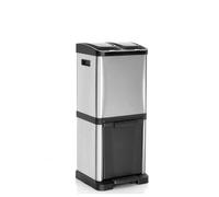 hjh OFFICE Cubo de basura CLEAN VII de acero, sistema de separación de residuos con 3 compartimentos (2 x 8L + 1 x 16L), uso universal, plata, 741100