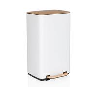 hjh OFFICE Cubo de basura de cocina, 30 litros CLEAN NATURA cubo de basura de metal con cierre suave, cubo de pedal con cubo interior, crema/nuez