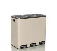 hjh OFFICE Papelera de oficina CLEAN IX de acero, sistema de separación de residuos 3 x 18L, papelera con cierre suave, papelera de pedal para uso universal, beige, 741102