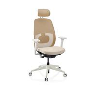 hjh OFFICE Silla de oficina Skandis Pro con reposacabezas - Silla ergonómica giratoria profesional con mecanismo de sincronización, respaldo de malla 3D, soporte lumbar y reposabrazos 4D, color beige