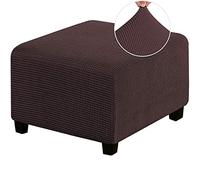 HJLRR Funda otomana Cuadrada, Cuenta con Fundas Protectoras elásticas de Tela Jacquard Gruesa y Suave, Protectores extraíbles Antideslizantes para Muebles, Taburete, (café Profundo),M