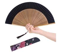 HJSSAA Abanico de mano, brillo UV, grande, de bambú, plegable, decoración china, abanico para sauna, boda, para rave, hanfu/cheongsam, festival, club, evento, fiesta, baile, rendimiento (Y02)