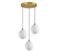 HJXDtech Lámpara Colgante de 3 Luces de Globo Moderno Minimalista, Acabado Dorado y Esfera de Cristal Blanco, Altura Ajustable,Lámpara de Techo para Comedor, Salón, Dormitorio y Cocina